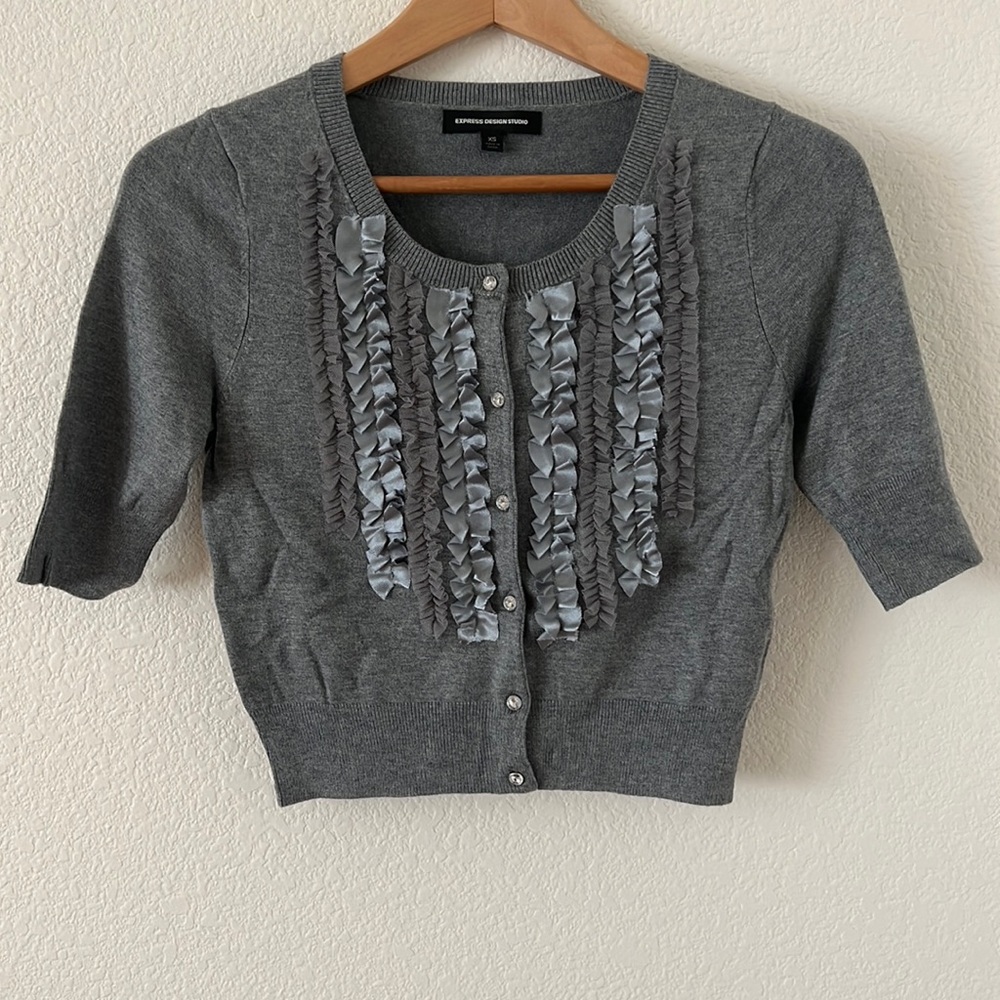 Express Gray Crop Cardigan Sweater Womens XS